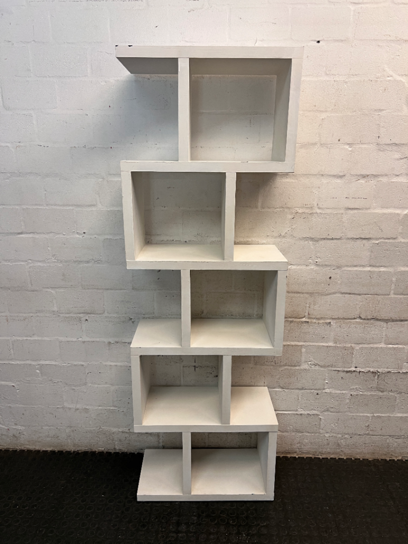 White Geometric S-Shaped Wooden Bookshelf — Good Working Order
