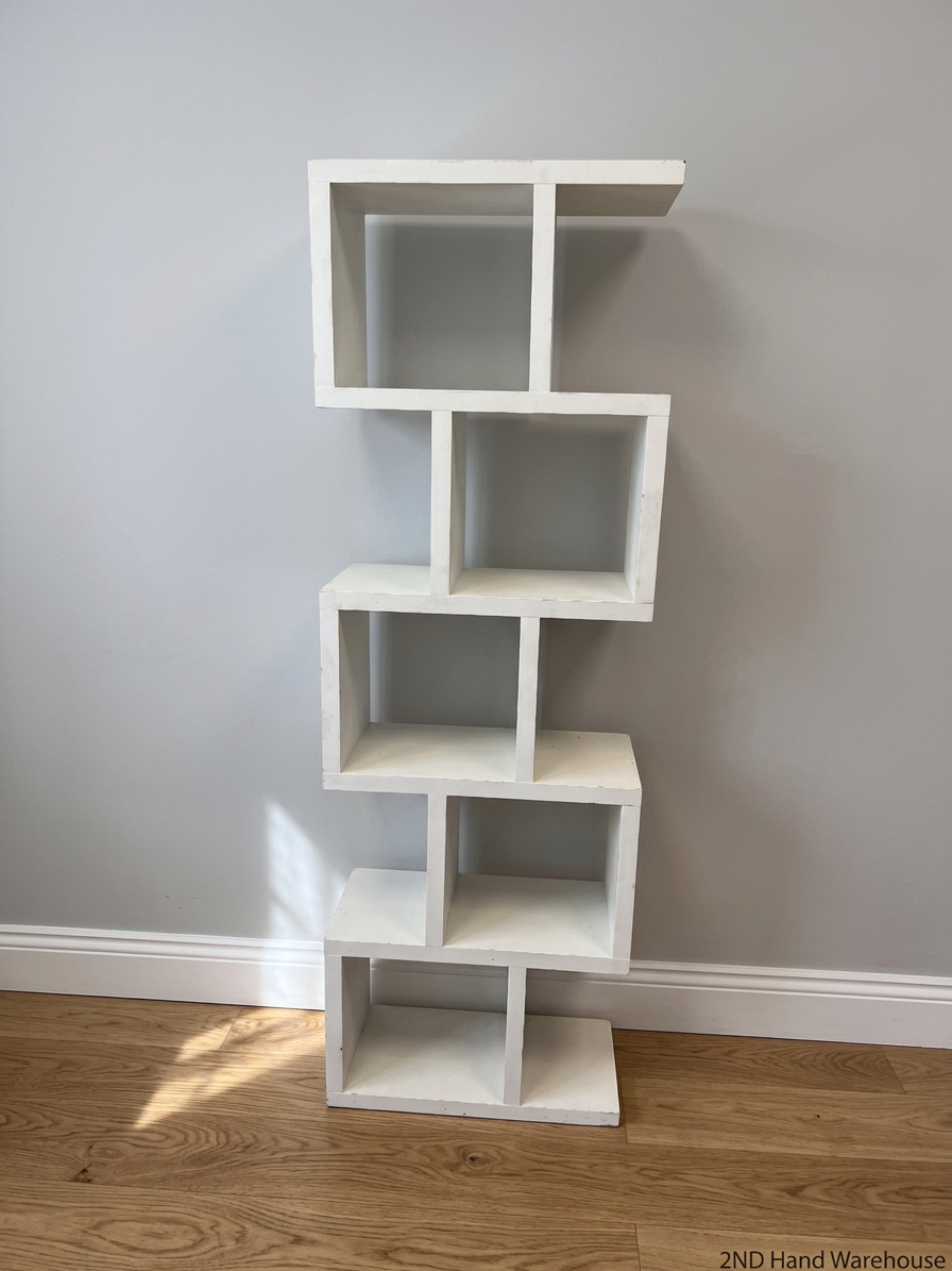White Geometric S-Shaped Wooden Bookshelf — Good Working Order