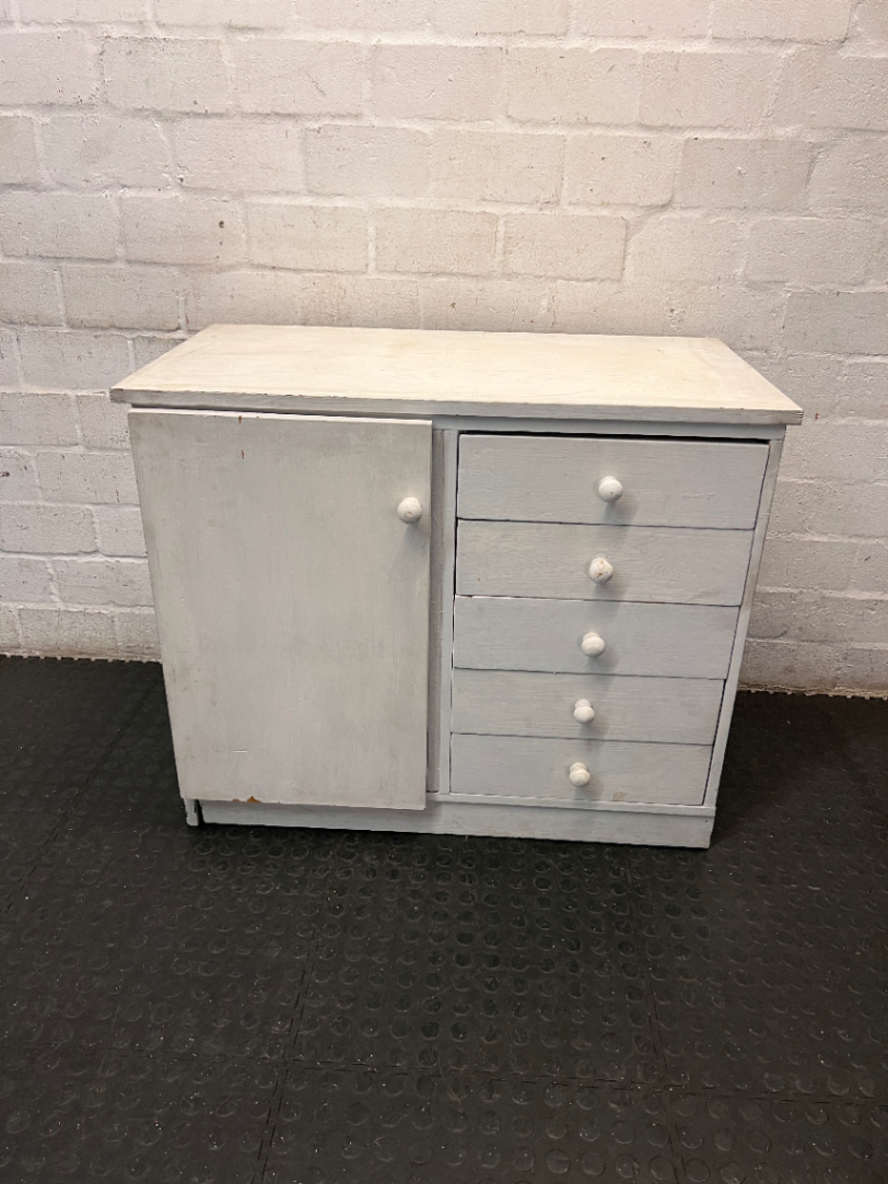 White Hardwood Cupboard and Drawer Unit — Fair Condition