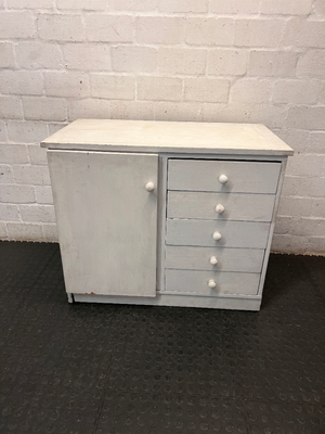 White Hardwood Cupboard and Drawer Unit — Fair Condition