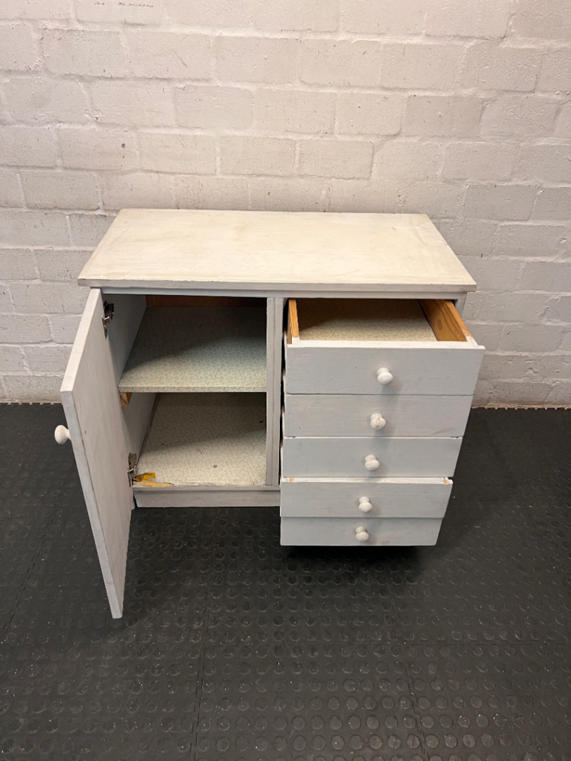 White Hardwood Cupboard and Drawer Unit — Fair Condition