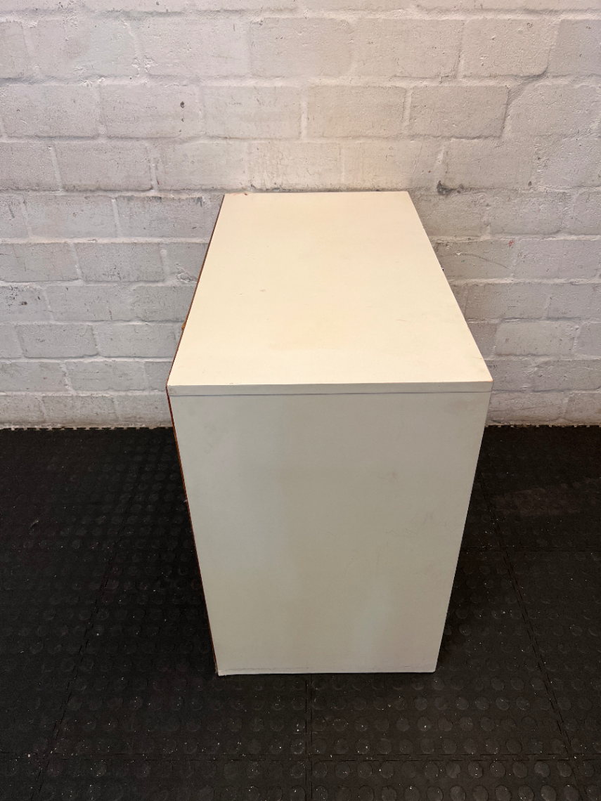 White Louvre-Door Storage Cabinet - Visible Wear to Edges - 2ndhandwarehouse.com
