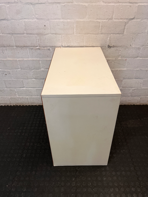 White Louvre-Door Storage Cabinet - Visible Wear to Edges - 2ndhandwarehouse.com