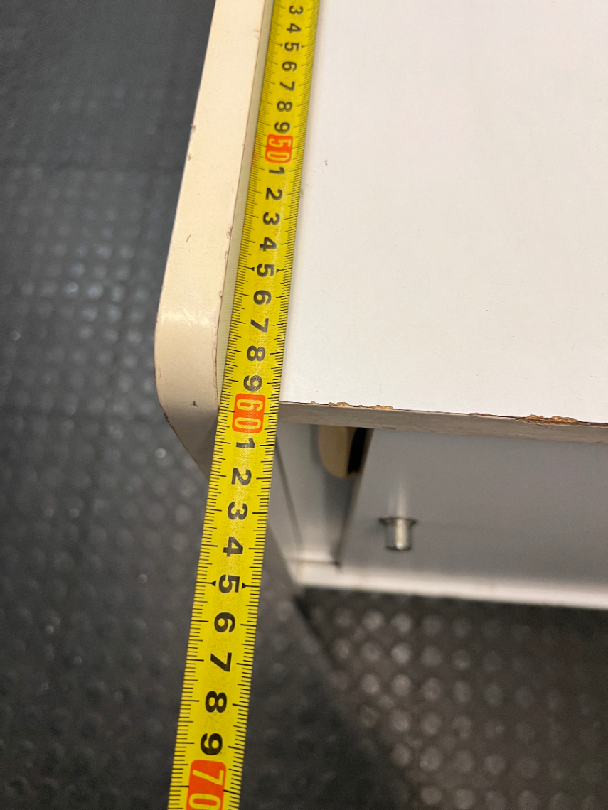 White Office Cupboard with Sliding Doors — Damaged Front Edging and Broken Door Lock