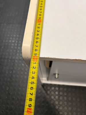 White Office Cupboard with Sliding Doors — Damaged Front Edging and Broken Door Lock