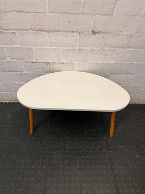 White Organic Top Side Table with Wooden Tripod Legs — Good Working Order