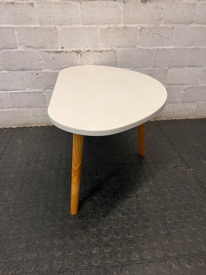 White Organic Top Side Table with Wooden Tripod Legs — Good Working Order