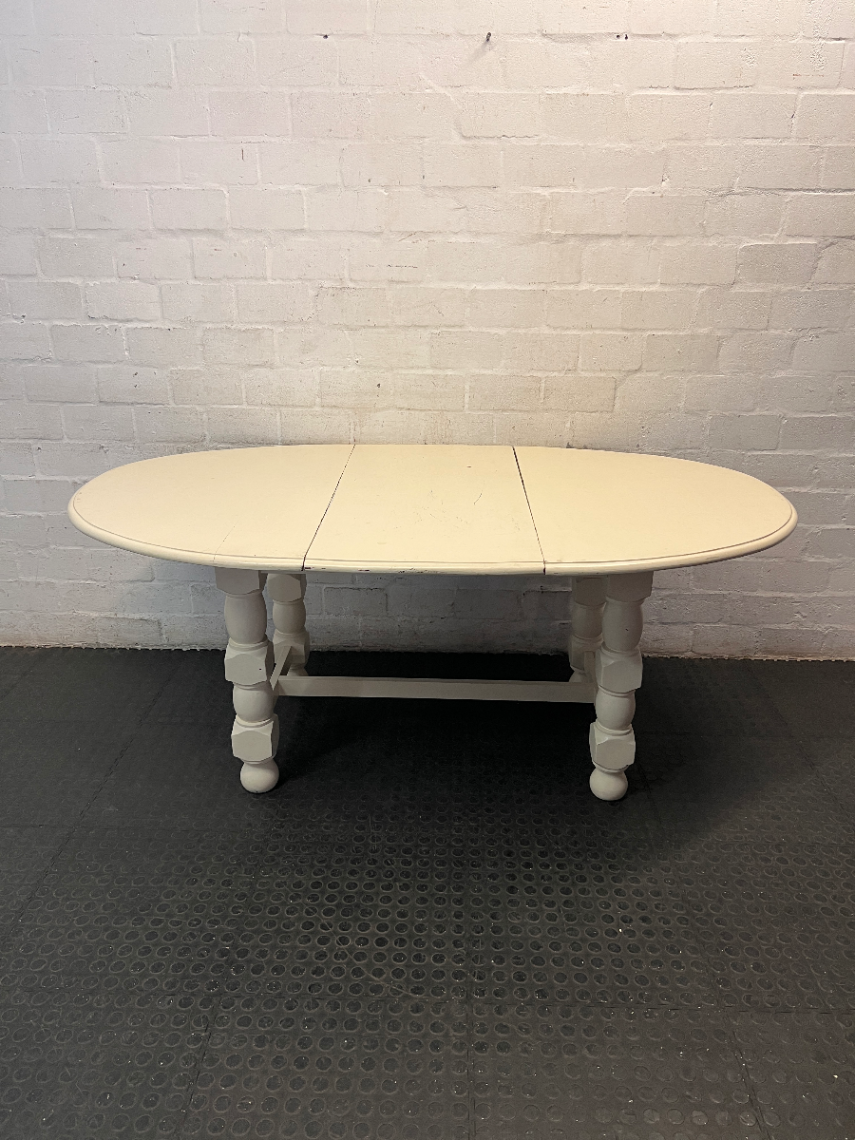 White Oval Dining Table with Turned Legs — Well Used Condition