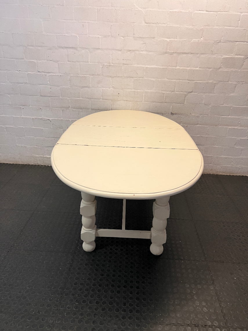 White Oval Dining Table with Turned Legs — Well Used Condition