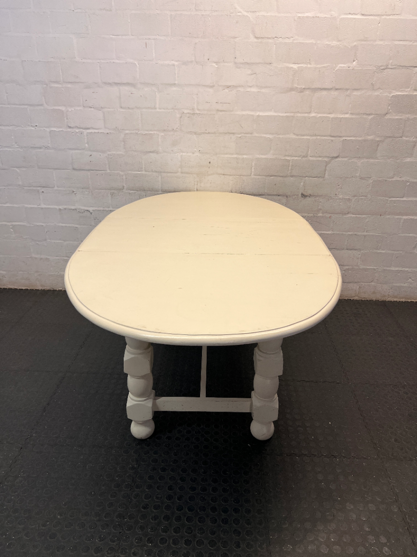 White Oval Dining Table with Turned Legs — Well Used Condition