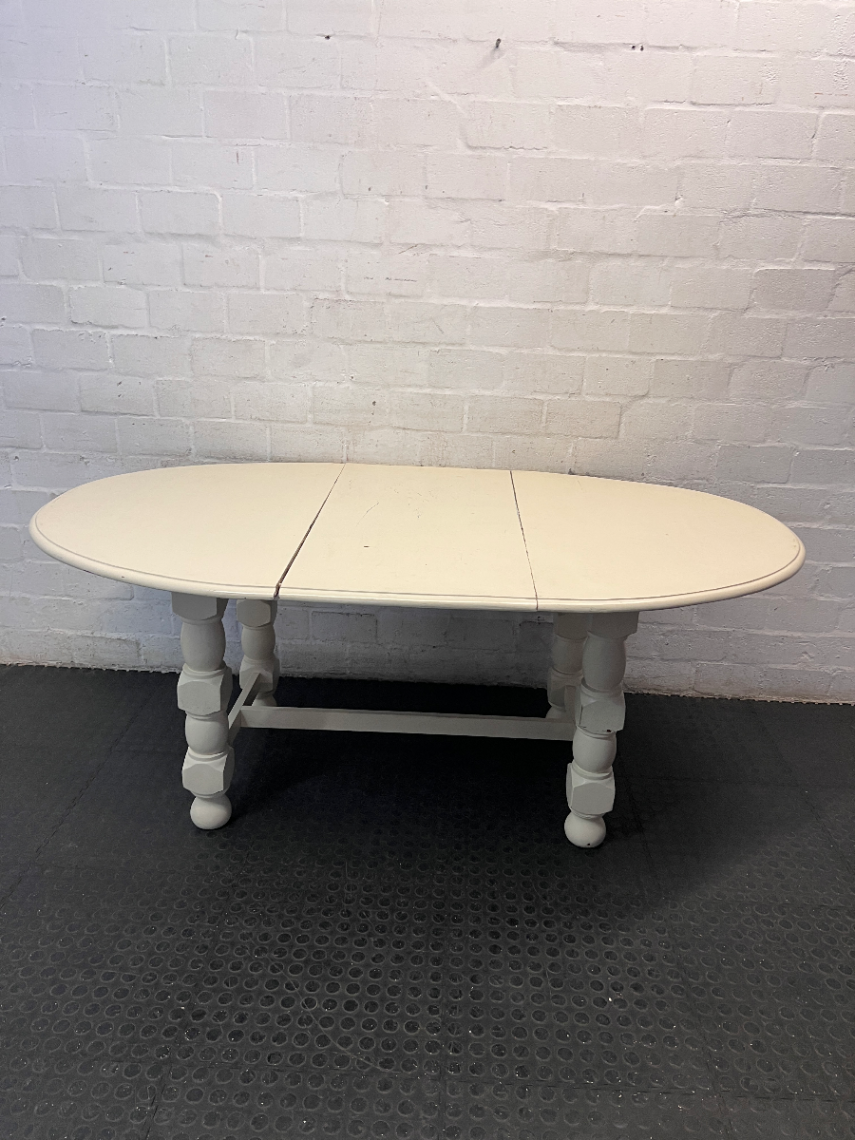 White Oval Dining Table with Turned Legs — Well Used Condition