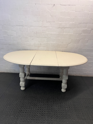 White Oval Dining Table with Turned Legs — Well Used Condition