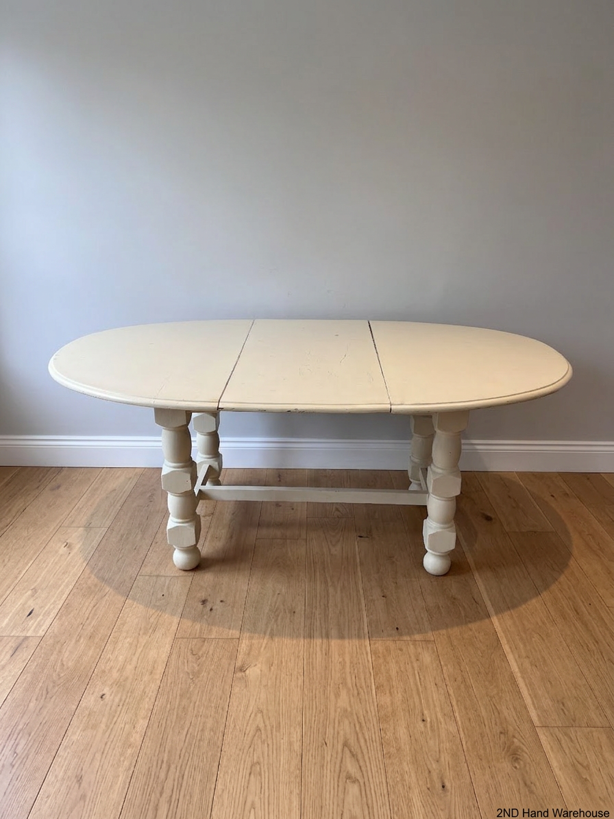 White Oval Dining Table with Turned Legs — Well Used Condition