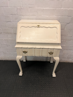 White Painted Vintage Writing Bureau with Ball and Claw Feet — Fair Condition with Visible Wear