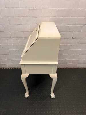 White Painted Vintage Writing Bureau with Ball and Claw Feet — Fair Condition with Visible Wear