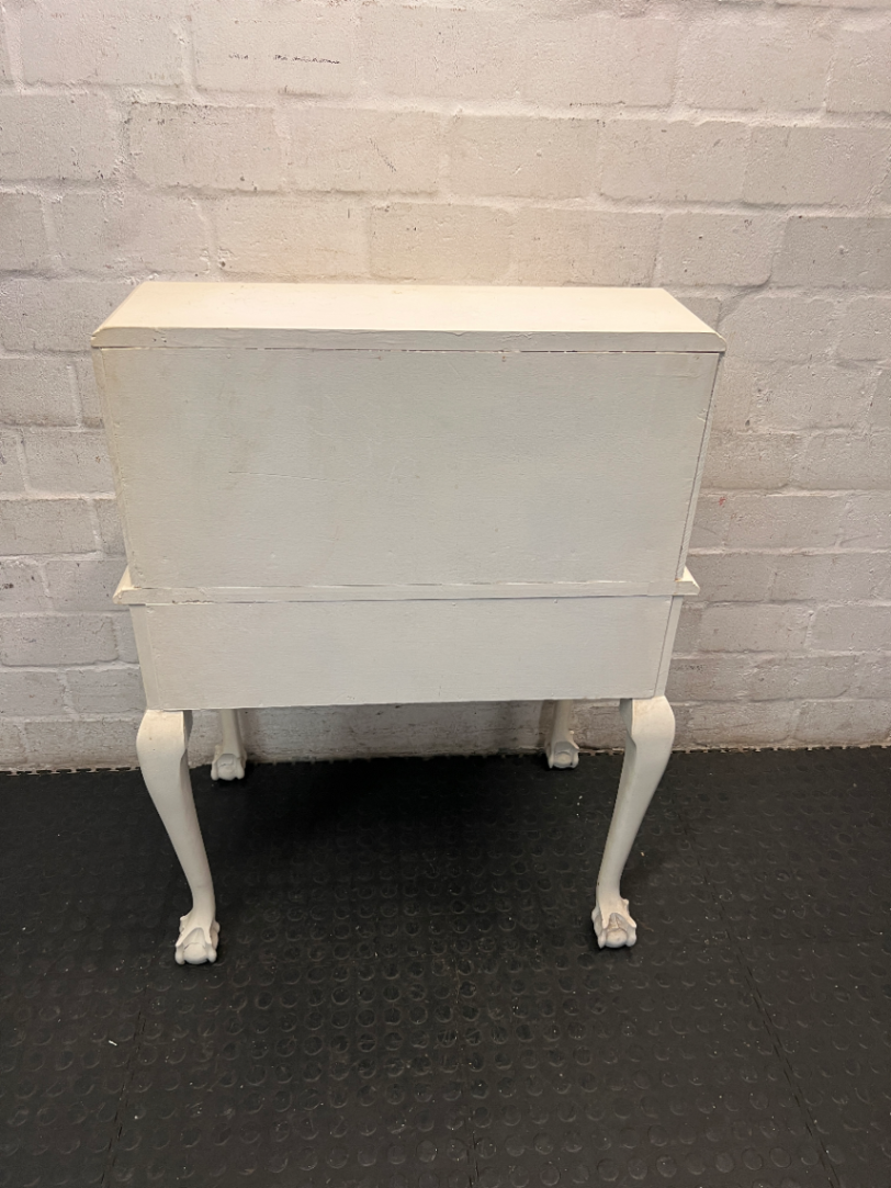 White Painted Vintage Writing Bureau with Ball and Claw Feet — Fair Condition with Visible Wear
