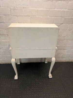 White Painted Vintage Writing Bureau with Ball and Claw Feet — Fair Condition with Visible Wear
