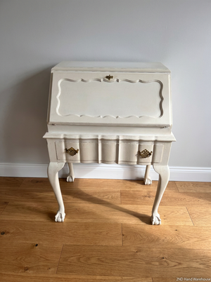 White Painted Vintage Writing Bureau with Ball and Claw Feet — Fair Condition with Visible Wear