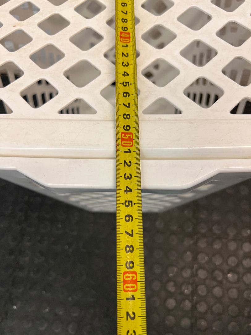 White Plastic Lidded Laundry Basket — Used Condition; Fair