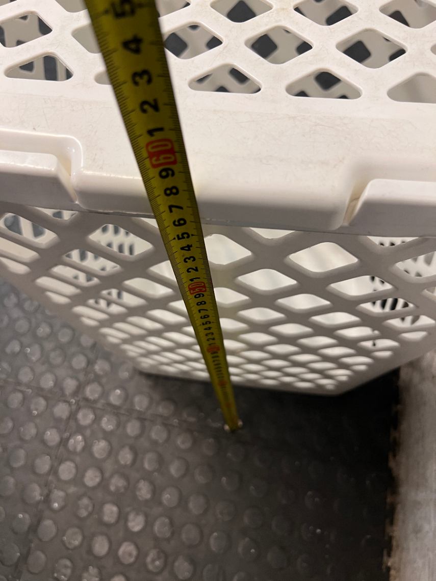 White Plastic Lidded Laundry Basket — Used Condition; Fair