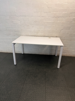 White Rectangular Office Desk with Cable Port — Fair Condition with Minor Surface Wear