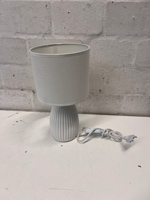 White Ribbed Porcelain Table Lamp with Fabric Shade — Good Condition