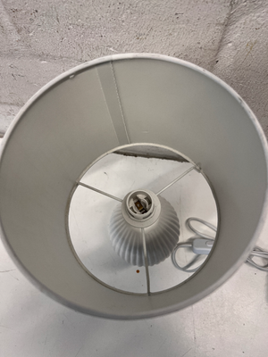 White Ribbed Porcelain Table Lamp with Fabric Shade — Good Condition