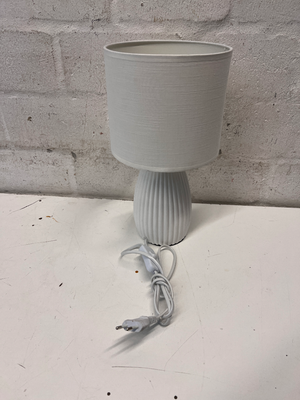 White Ribbed Porcelain Table Lamp with Fabric Shade — Good Condition