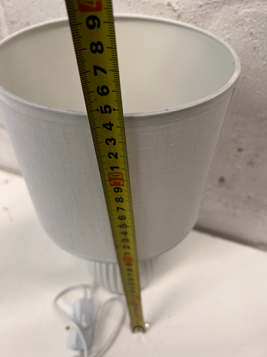 White Ribbed Porcelain Table Lamp with Fabric Shade — Good Condition