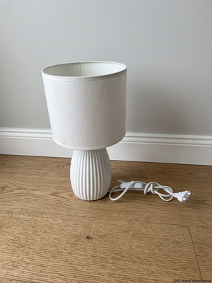 White Ribbed Porcelain Table Lamp with Fabric Shade — Good Condition