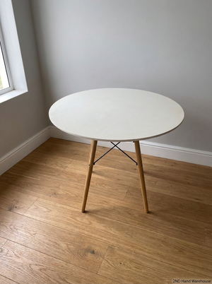 White Round Dining Set with 4 Chairs - Fair Condition - 2ndhandwarehouse.com