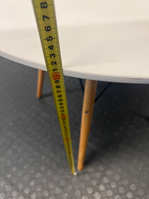 White Round Dining Table with Eames Style Wood Legs — Fair Condition with Minor Assembly Wear