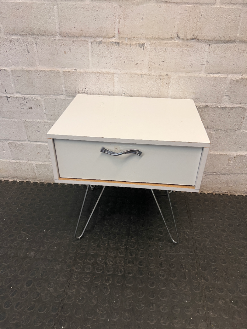 White Single Drawer Pedestal with Hairpin Legs