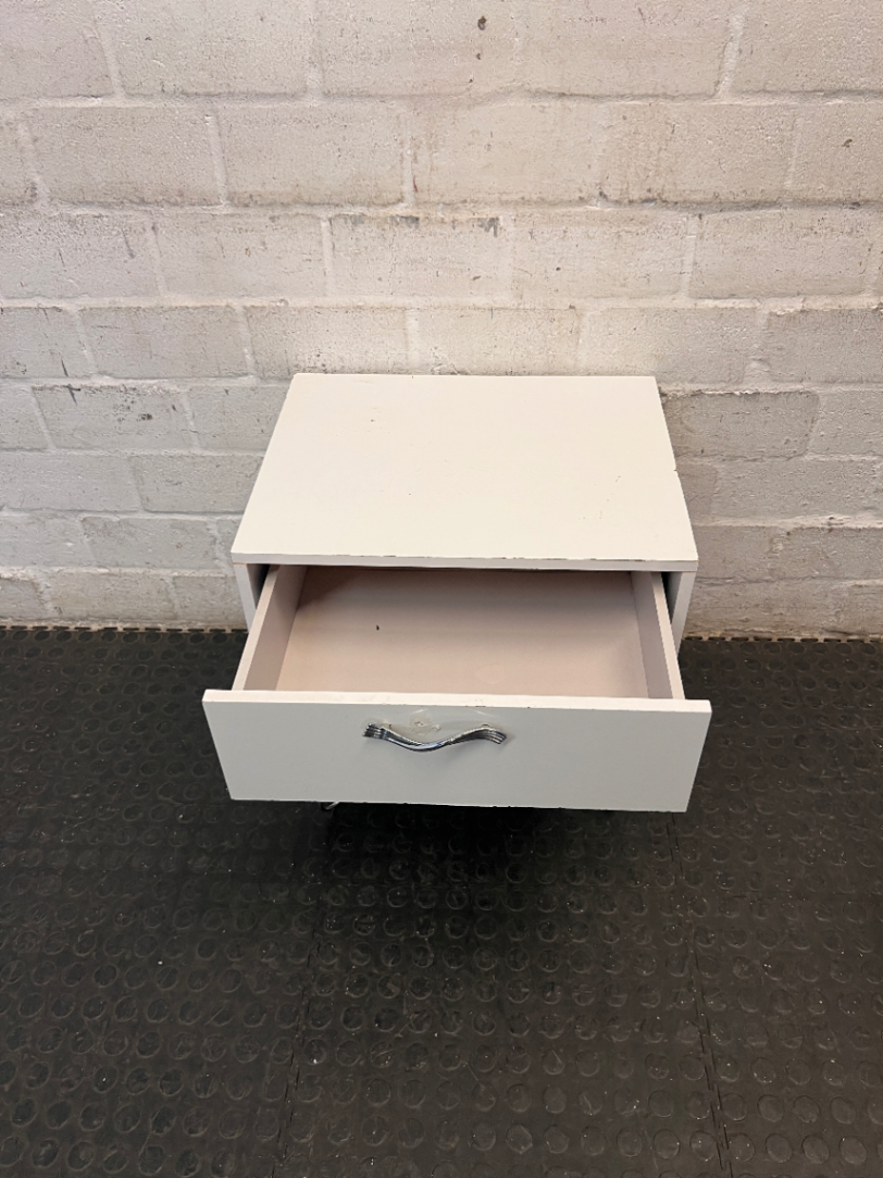 White Single Drawer Pedestal with Hairpin Legs