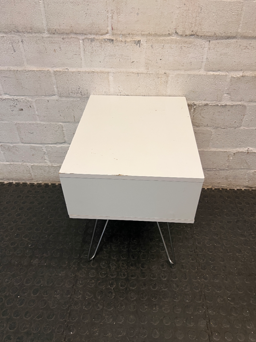 White Single Drawer Pedestal with Hairpin Legs