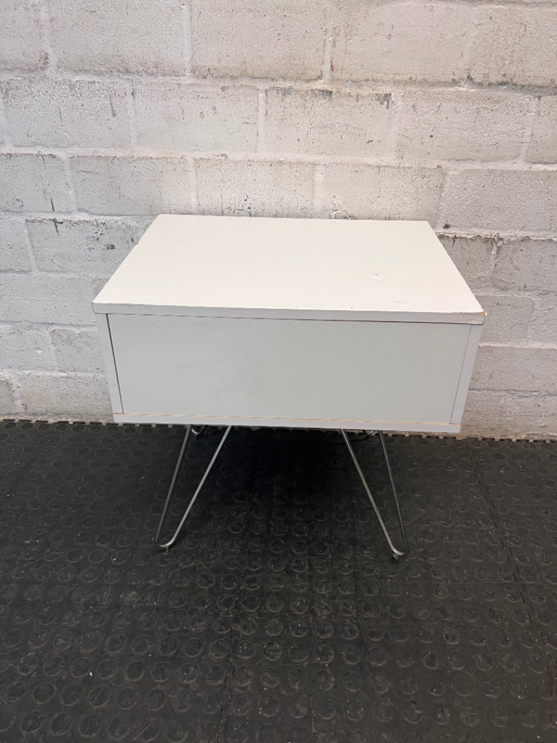 White Single Drawer Pedestal with Hairpin Legs