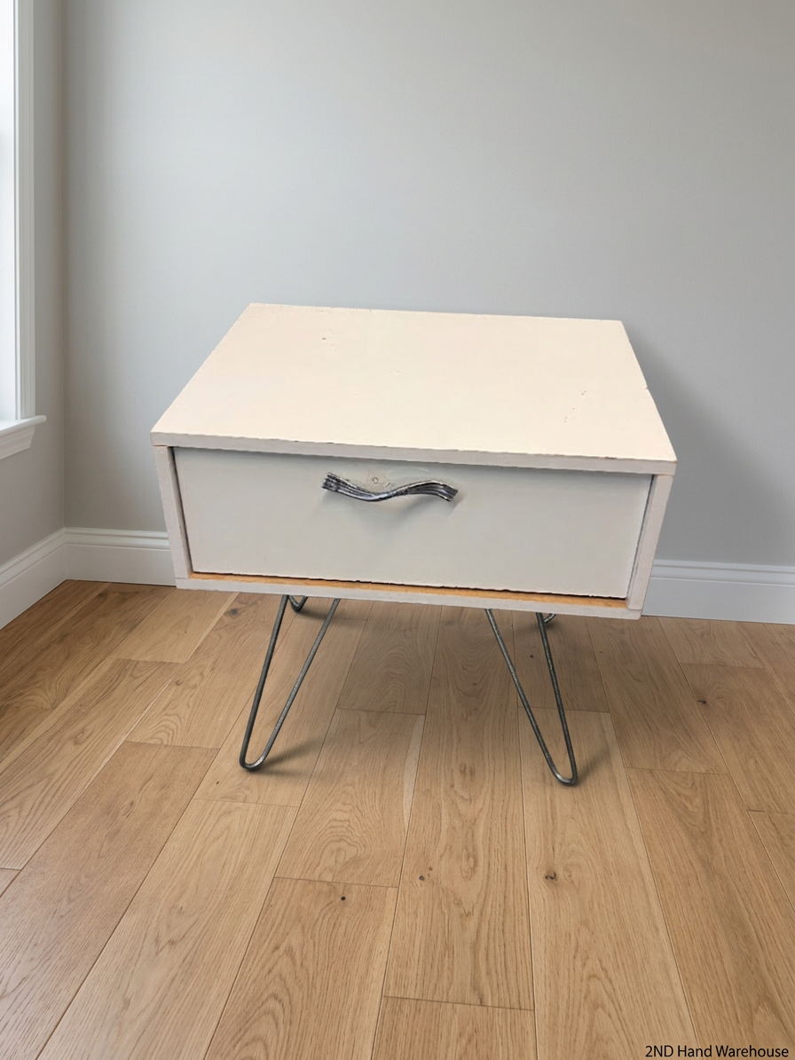 White Single Drawer Pedestal with Hairpin Legs