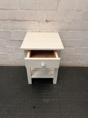 White Slatted Bedside Table with Drawer — Good Working Order