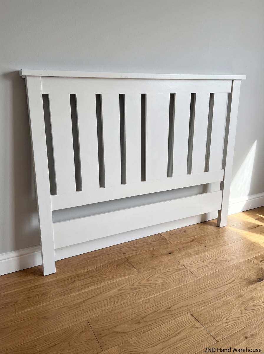 White Slatted Double Headboard - New
