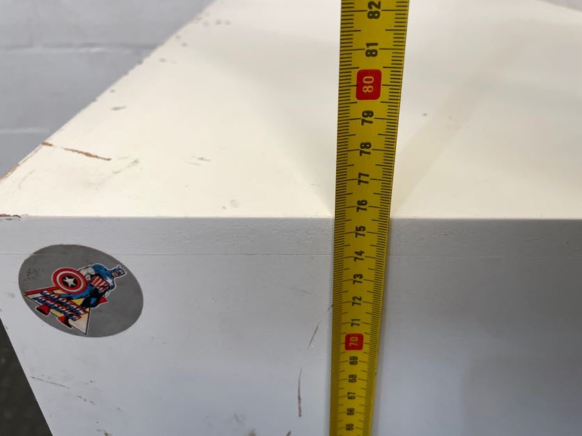 White Small Desk with Red and Blue Drawers