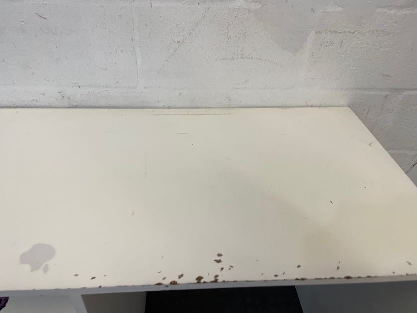 White Small Desk with Red and Blue Drawers