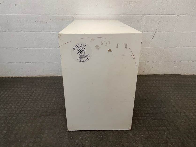 White Small Desk with Red and Blue Drawers