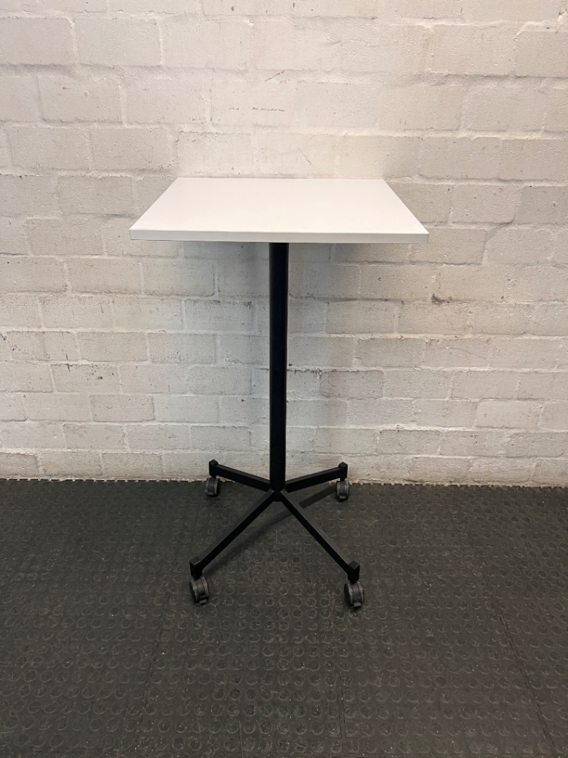 White Square Mobile Utility Table on Wheels — Fair Used Condition