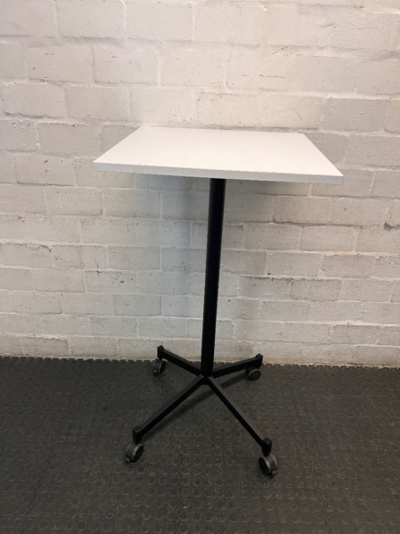 White Square Mobile Utility Table on Wheels — Fair Used Condition