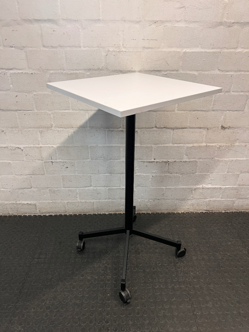 White Square Mobile Utility Table on Wheels — Fair Used Condition