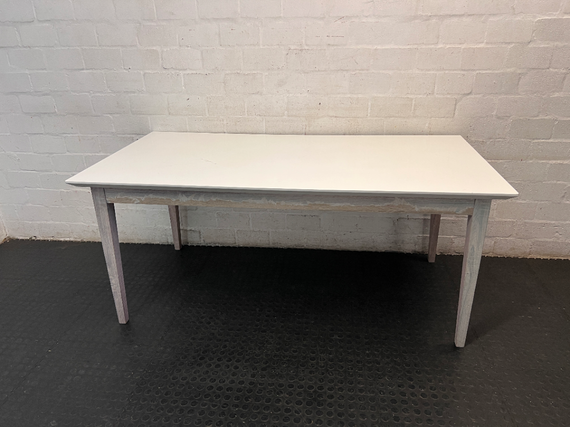 White Top Dining Table with Whitewashed Wooden Legs - 2ndhandwarehouse.com