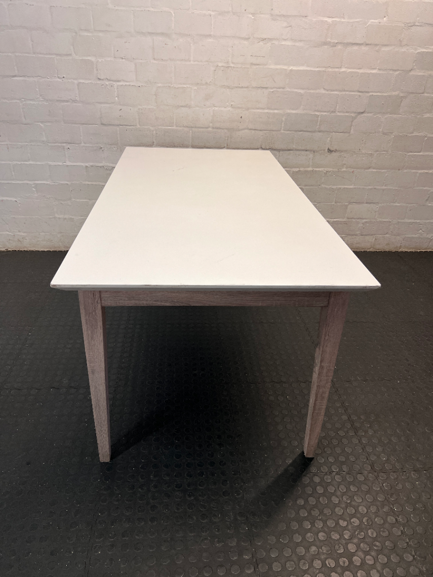 White Top Dining Table with Whitewashed Wooden Legs - 2ndhandwarehouse.com