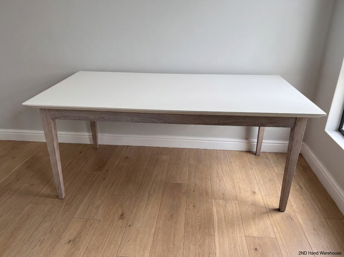 White Top Dining Table with Whitewashed Wooden Legs - 2ndhandwarehouse.com