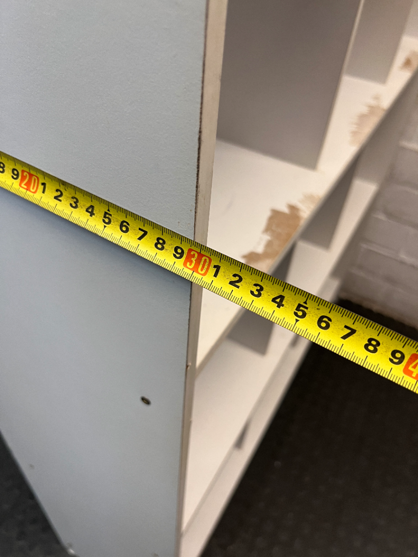 White Twelve-Cube Shelving Unit — Visible Surface Wear and Chipping on Shelves