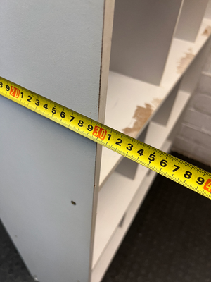 White Twelve-Cube Shelving Unit — Visible Surface Wear and Chipping on Shelves